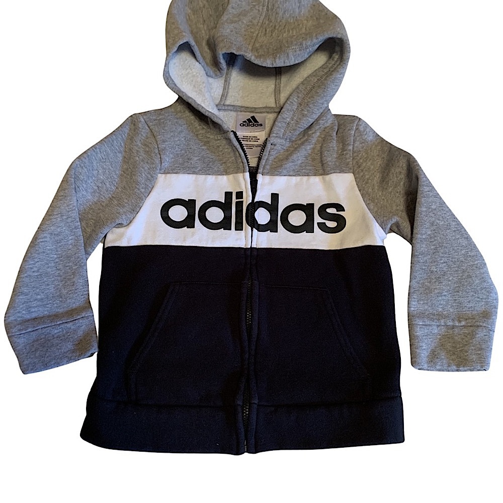 Adidas kids hoodie Gray white black Front zipper